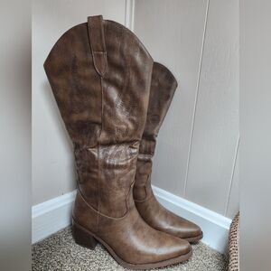 Brown Western Knee High Cowboy Boots